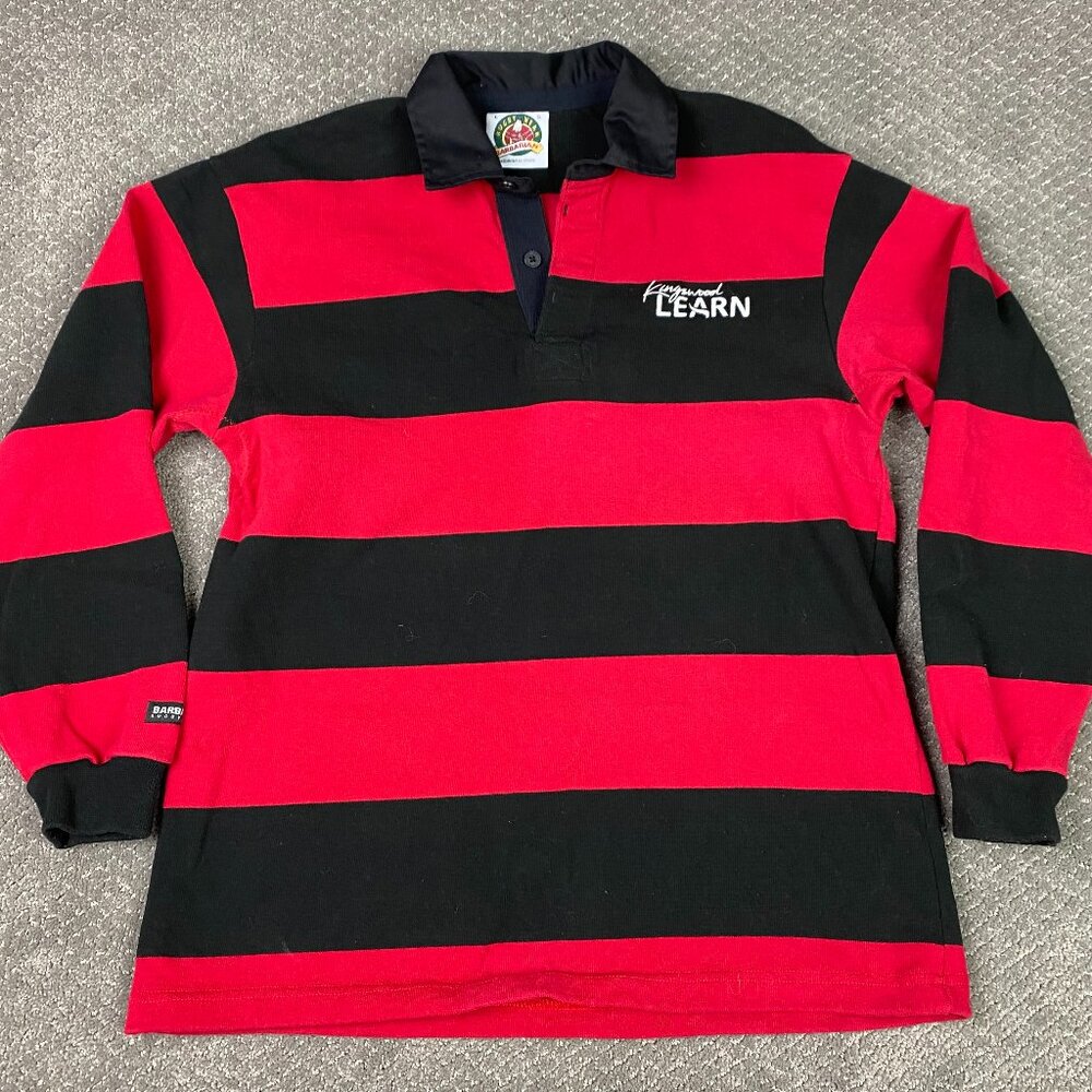 Vintage Barbarian Rugby Shirt Sweater Men's Large Medium Red Black Striped Polo